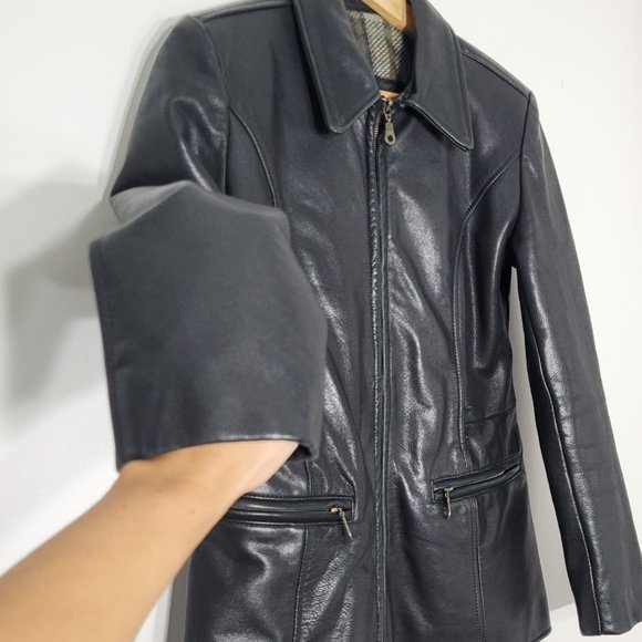 Oscar Leopold Leather Jacket Full Zip Black Lined Zip Pockets Vintage Size Small - Picture 2 of 16